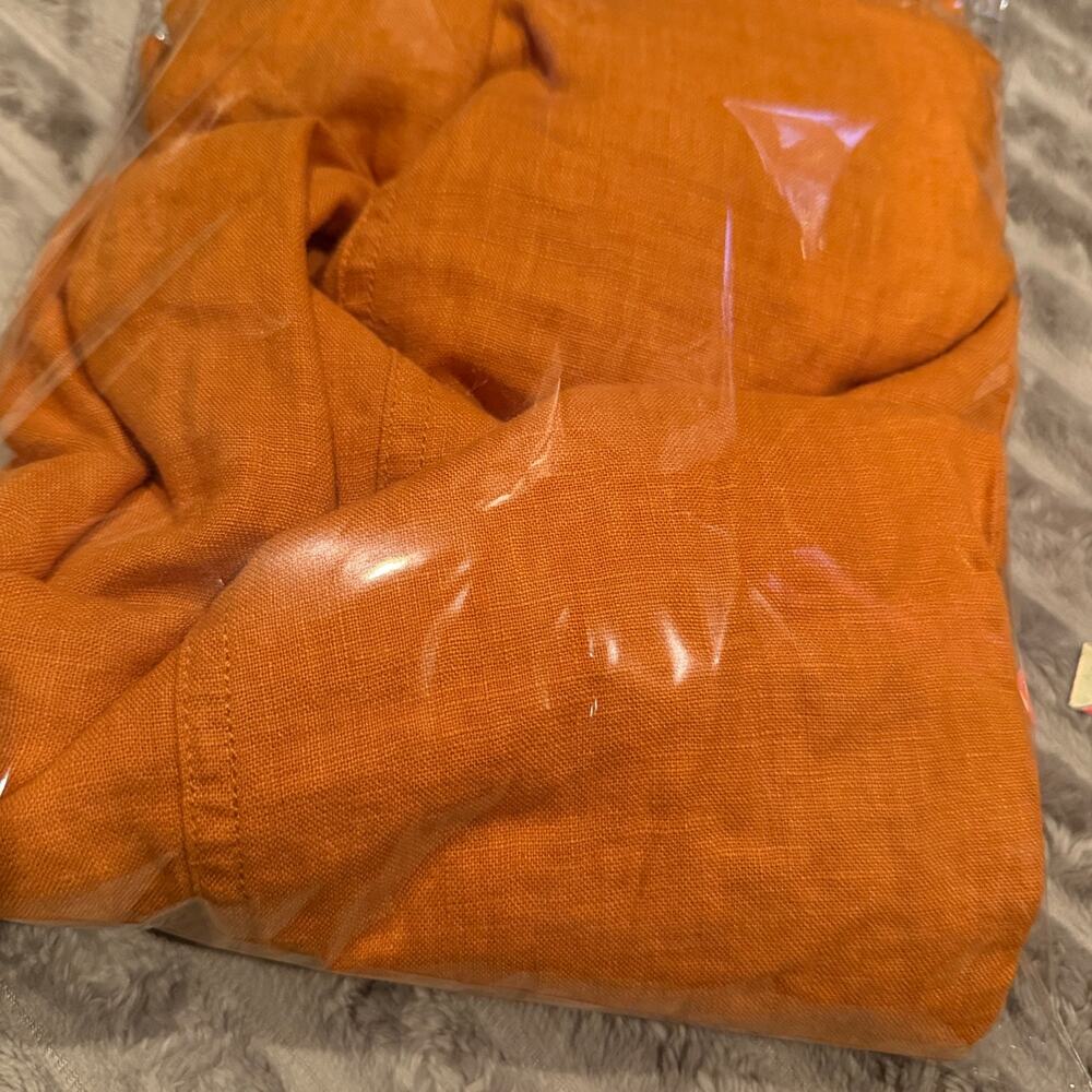 Madewell Maisie Square Neck Linen Mini Dress Orange Marigold Size 14 - Picture 7 of 7